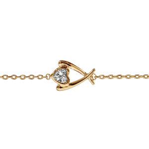 BRACELET PLAQUÉ OR COEUR OXYDE BLANC SERTI CLOS 16+2CM