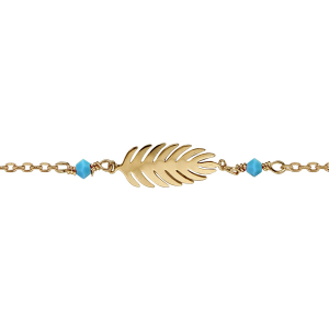 BRACELET PLAQUÉ OR FEUILLE 2 BOULES TURQUOISE IMITATION 16+2CM