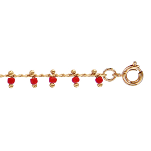 BRACELET PLAQUÉ OR PAMPILLES BOULES CORAIL SYNTHETIQUE 16+2CM