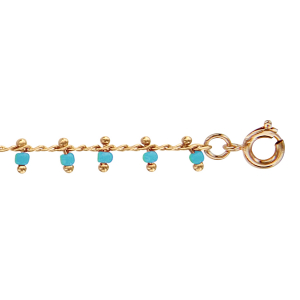 BRACELET PLAQUÉ OR PAMPILLES BOULES TURQUOISES SYNTHETIQUE 16+2CM
