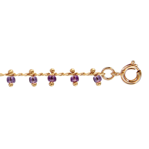 BRACELET PLAQUÉ OR PAMPILLES BOULES VIOLETTES 16+2CM