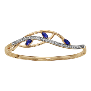 BRACELET PLAQUÉ OR SEMI RIGIDE VAGUE OXYDES BLANCS SERTIS 3 NAVETTES BLEUES
