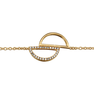 BRACELET PLAQUÉ OR 2 DEMI CERCLES EVIDES OXYDES BLANCS SERTIS 16+2CM