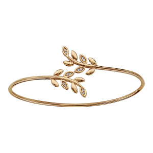 BRACELET PLAQUÉ OR JONC FEUILLAGE LISSE ET OXYDES BLANCS