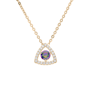 COLLIER PLAQUÉ OR PENDENTIF OXYDE ARC EN CIEL MYSTIQUE CONTOUR OXYDES BLANCS SERTIS 42+3CM