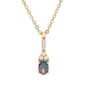 COLLIER PLAQUÉ OR PENDENTIF OXYDE ARC EN CIEL MYSTIQUE CONTOUR OXYDES BLANCS SERTIS 42+3CM