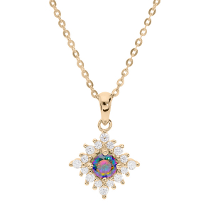 COLLIER PLAQUÉ OR OXYDE ARC EN CIEL MYSTIQUE ET OXYDES BLANCS SERTIS 42+3CM