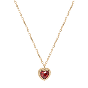 COLLIER PLAQUÉ OR COEUR OXYDE GRENAT SERTIS CLOS 40+3CM