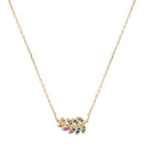 COLLIER PLAQUÉ OR FEUILLE OXYDES MULTI COULEURS SERTIS 40+3CM