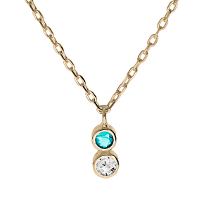 COLLIER PLAQUÉ OR PENDENTIF 2 OXYDES CIEL ET BLANC SERTI 40+4CM