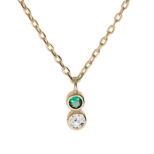 COLLIER PLAQUÉ OR PENDENTIF 2 OXYDES VERT ET BLANC SERTIS CLOS 40+4CM