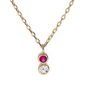 COLLIER PLAQUÉ OR PENDENTIF 2 OXYDES FUSHIA ET BLANC SERTIS CLOS 40+4CM