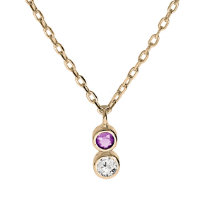 COLLIER PLAQUÉ OR PENDENTIF 2 OXYDES VIOLET ET BLANC SERTI 42+3CM