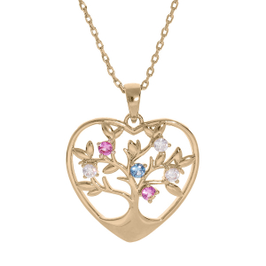 COLLIER PLAQUÉ OR PENDENTIF COEUR ARBRE DE VIE OXYDES COULEURS 39+5CM