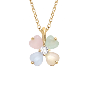 COLLIER PLAQUÉ OR PENDENTIF FORME FLEUR VERRE OPAQUE PASTEL 40+4CM