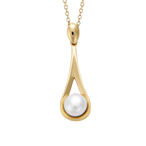 COLLIER PLAQUÉ OR PENDENTIF GOUTTE PERLE BLANCHE DE CULTURE D'EAU DOUCE 40+4CM