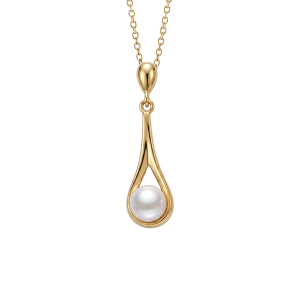COLLIER PLAQUÉ OR PENDENTIF GOUTTE PERLE BLANCHE DE CULTURE D'EAU DOUCE 40+4CM