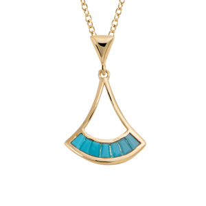 COLLIER PLAQUÉ OR PENDENTIF EVENTAIL COULEUR TURQUOISE 40+4CM