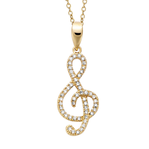 COLLIER PLAQUÉ OR PENDENTIF CLEF DE SOL OXYDES BLANCS SERTIS 40+4CM
