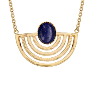 COLLIER PLAQUÉ OR MOTIF EGYPTIEN PIERRE LAPIS LAZULI VÉRITABLE 42+5CM