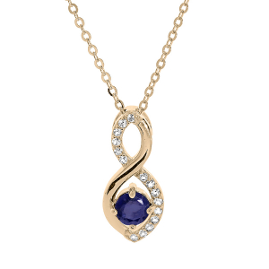 COLLIER PLAQUÉ OR PENDENTIF INFINI OXYDES BLEU ET BLANCS SERTIS 40+5CM