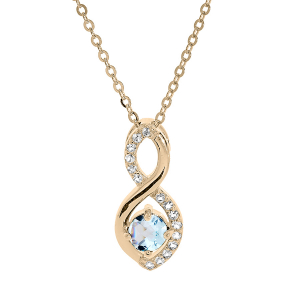 COLLIER PLAQUÉ OR PENDENTIF INFINI TOPAZE BLEU VÉRITABLE ET OXYDES BLANCS SERTIS 40+5CM