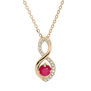 COLLIER PLAQUÉ OR PENDENTIF INFINI OXYDES ROUGE ET BLANCS SERTIS 40+5CM