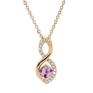 COLLIER PLAQUÉ OR PENDENTIF INFINI AMETHYSTE VERITABLE ET OXYDES BLANCS SERTIS 40+5CM