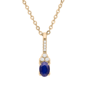 COLLIER PLAQUÉ OR PENDENTIF OXYDES BLEU ET BLANCS SERTIS 40+5CM