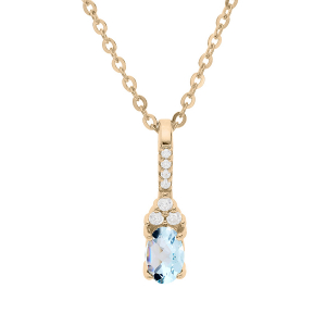 COLLIER PLAQUÉ OR PENDENTIF TOPAZE BLEU VERITABLE ET OXYDES BLANCS SERTIS 40+5CM