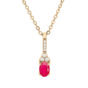 COLLIER PLAQUÉ OR PENDENTIF OXYDES ROUGE ET BLANCS SERTIS 40+5CM