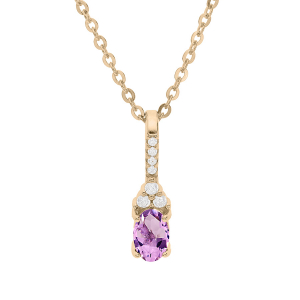 COLLIER PLAQUÉ OR PENDENTIF AMETHYSTE VERITABLE ET OXYDES BLANCS SERTIS 40+5CM