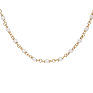 COLLIER PLAQUÉ OR PERLES BLANCHES IMITATION 40+5CM