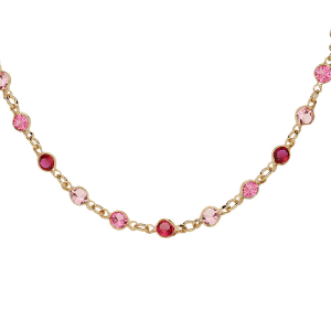 COLLIER PLAQUÉ OR TUTTI FRUTTI ROSES 40+5CM