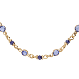 COLLIER PLAQUÉ OR TUTTI FRUTTI BLEU FONCÉ 40+5CM