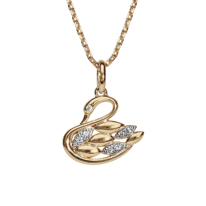 COLLIER PLAQUÉ OR PENDENTIF CYGNE OXYDES BLANCS SERTIS 42+3CM