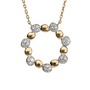 COLLIER PLAQUÉ OR PENDENTIF PASTILLES LISSES ET OXYDES BLANCS SERTIS 42+3CM
