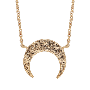 COLLIER PLAQUÉ OR CROISSANT DE LUNE MARTELE 40+4CM