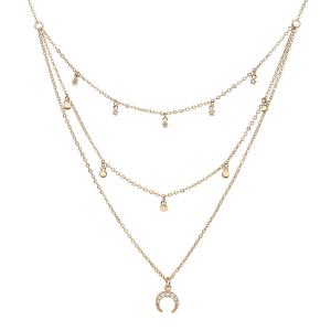 COLLIER PLAQUÉ OR TRIPLE RANG AVEC PAMPILLES 39+4CM