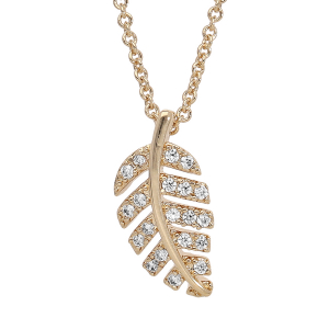 COLLIER PLAQUÉ OR FEUILLAGE OXYDES BLANCS SERTIS 40+4CM