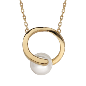 COLLIER PLAQUÉ OR PENDENTIF AVEC PERLE BLANCHE IMITATION 42CM