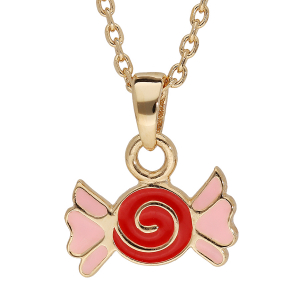 COLLIER PLAQUÉ OR PENDENTIF BONBON RÉSINE ROUGE ET ROSE 38CM