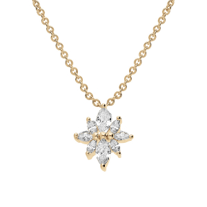 COLLIER PLAQUÉ OR PENDENTIF FORME FLEUR OXYDES BLANCS 42+3CM