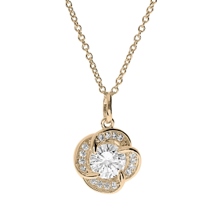 COLLIER PLAQUÉ OR PENDENTIF  NOEUD D'AMOUR  OXYDES BLANCS  40+4CM