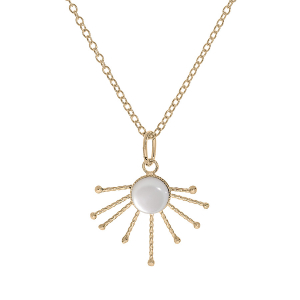 COLLIER PLAQUÉ OR PENDENTIF SOLEIL PIERRE NACRE VÉRITABLE 42+3CM