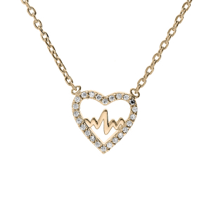 COLLIER PLAQUÉ OR COEUR AVEC COURBE OXYDES BLANCS SERTIS 38+4CM