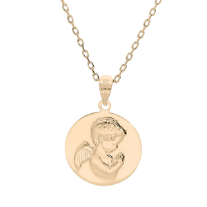 COLLIER PLAQUÉ OR PENDENTIF MEDAILLE ANGELOT EN RELIEF 40+5CM