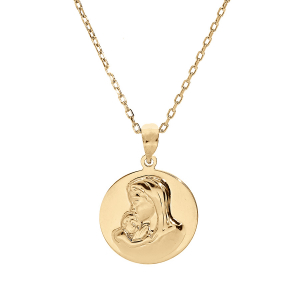 COLLIER PLAQUÉ OR PENDENTIF MEDAILLE VIERGE EN RELIEF 40+5CM