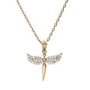 COLLIER PLAQUÉ OR PENDENTIF EPÉE AILE D'ANGE 40+5CM