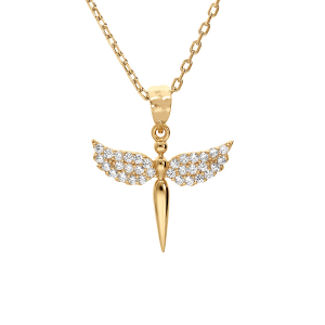 COLLIER PLAQUÉ OR PENDENTIF EPÉE AILE D'ANGE 40+5CM